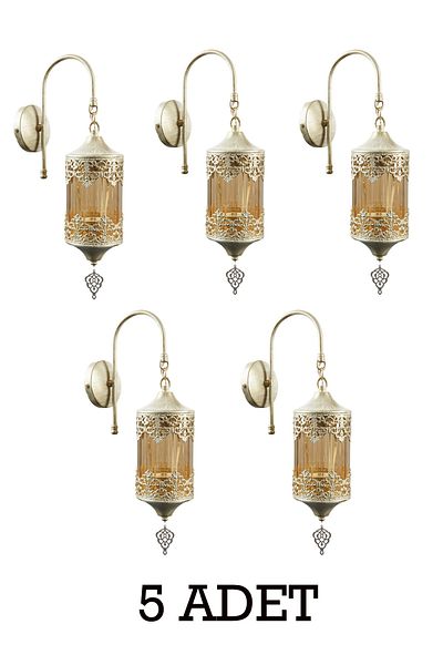 Uçar Authentic Sconce 5 Pieces Ottoman Motif Honey Glass Wall Lamp Sconce