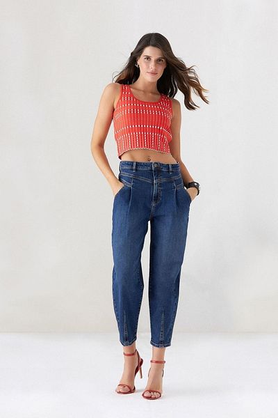 Pantamo Jeans Blugi de damă largi, albaștri, învechiți, în tonuri închise