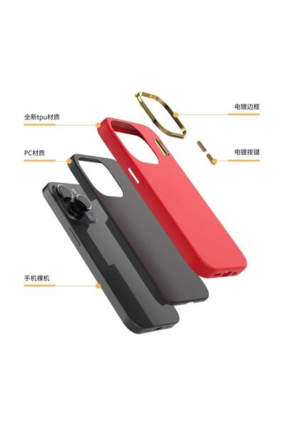 Miscase Iphone 14 Pro Max Dik Kenarlı Deri Görünümlü Atlas Kapak Kırmızı