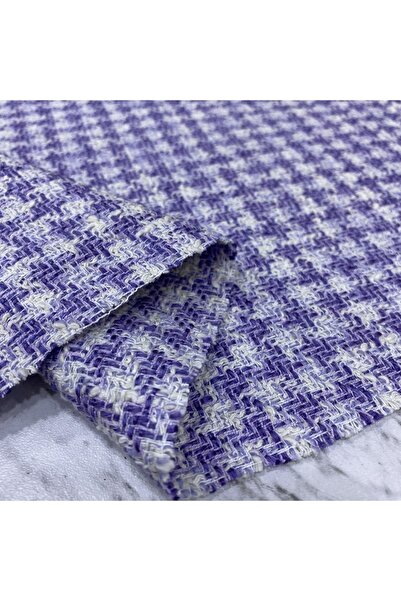 Yeşimm Kumaş Mor Kazayağı Desen Şanel Kumaş