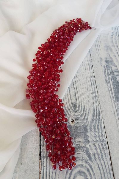 Hobigram Accesoriu pentru păr și turban lucrat manual cu cristal roșu dens – Coroană, piatră de cristal, model elegant – Coroană