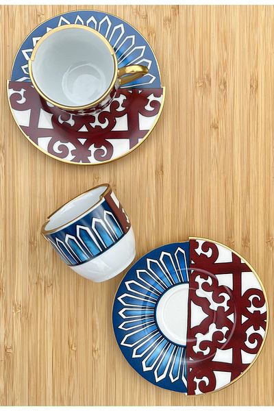 porselenden Kütahya Two Patterned Double Pattern Olivia Series Coffee Cup Set for 2 People