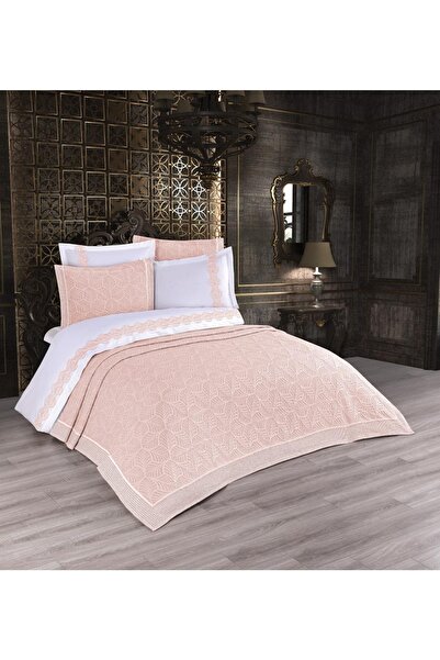 Finezza Freya Salmon Bridal Set with Jacquard Embroidered Cotton Duvet Cover ...