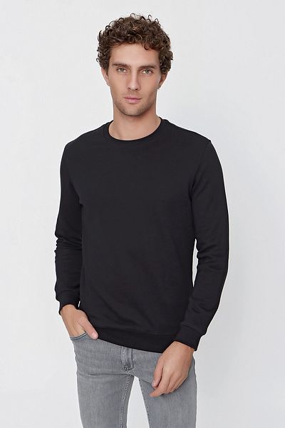 Morven Men's Black Basic Crew Neck Dynamic Fit Relaxed Cut Sweatshirt