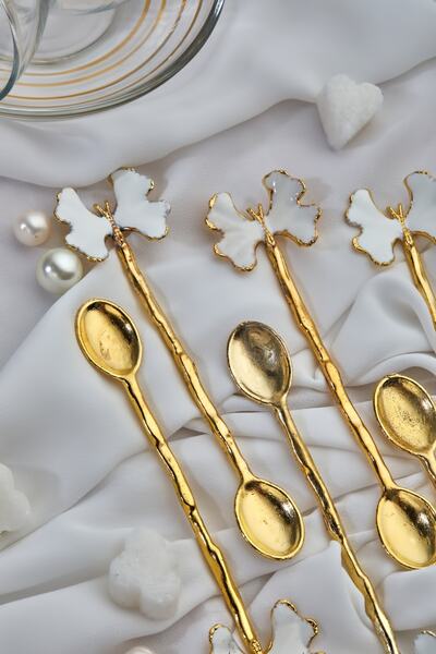 Zeryas Home White Butterfly Model Teaspoon - 6 Pcs Bav