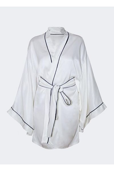 Beauty Pillow White Silk Satin Kimono & Dressing Gown