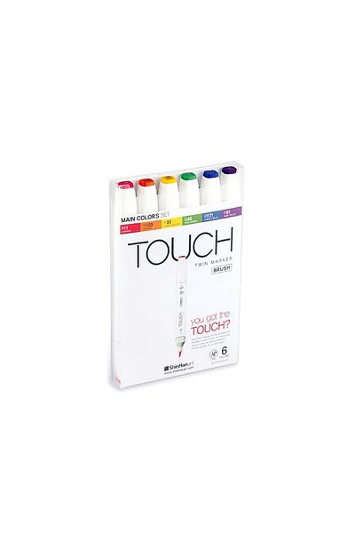 Shinhan Art Touch Twin Brush Pen: Double Sided Marker Set: 6-Piece Primary Colors