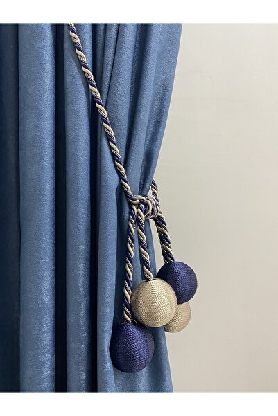 DÖRTTOP Modern Sarım 4 Toplu Braçol Kornişe Takmatik Ipli Tavan Perde Aksesuarı Vizon&lacivert