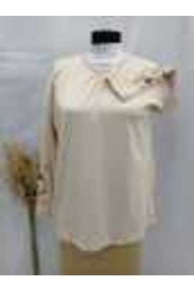 Sel Tekstil Battal Combed Cotton Elastic Sleeve Lace Detailed Mother Blouse