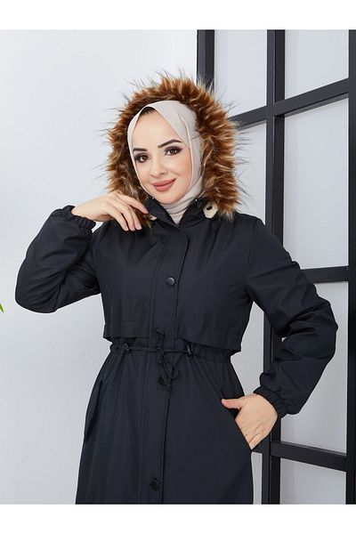 Qenz Water and Windproof Coat with Fur Inside Epaulet Pockets - Black