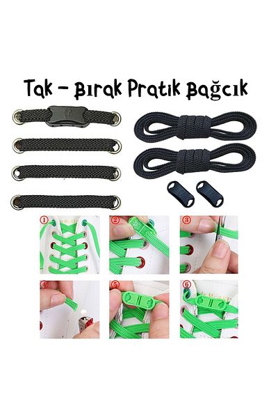 Ankanorm Practical Shoelaces Takbırak Laces Elastic Clip-on Elastic Boots Children's Shoelaces (BLACK)
