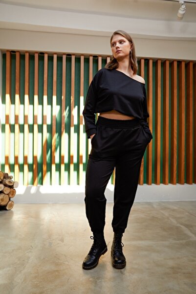 Curly Siyah Yüksek Bel Eşofman Altı