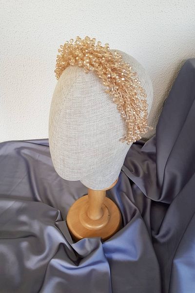Hobigram Accesoriu pentru păr și turban lucrat manual cu cristale intense de culoare miere – Coroană, piatră de cristal, model elegant – Coroană