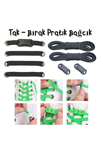 Ankanorm Pratik Ayakkabı Bağcığı Takbırak Bağcık Elastik Klipsli Lastikli Bot Çocuk Ayakkabı Bağcığı (K.GRİ)