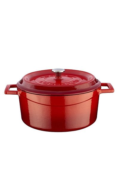 Lava 24 Cm Red Round Pot - Lid with Droplet Effect