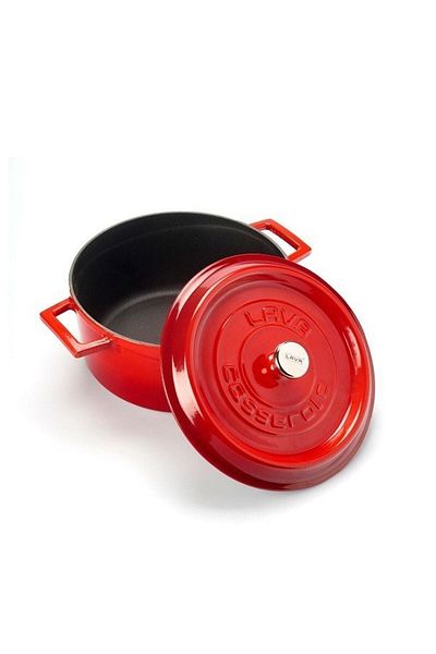 Lava 24 Cm Red Round Pot - Lid with Droplet Effect