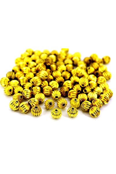 yfhobi 4 Adet - 8 Mm Çizgili Misket, Metal Boncuk, Ham Pirinç