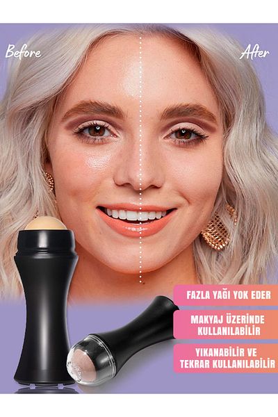 CHERCHİ Volcanic Stone Roller, Oil Absorbing and Skin Mattifying Natural Lava Stone