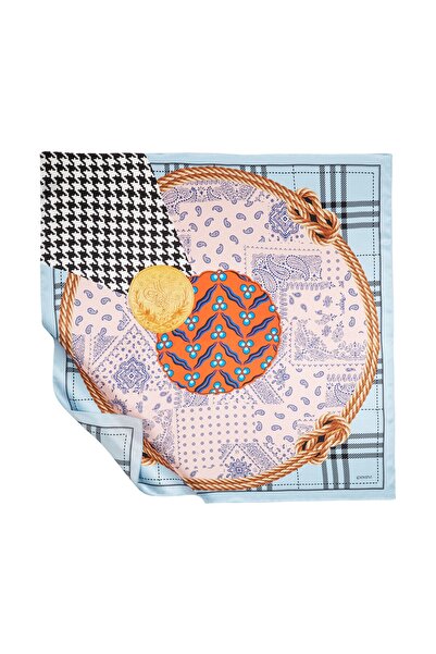 ipekevi Eșarfă din mătase satinată Rope Baby Blue Model 03