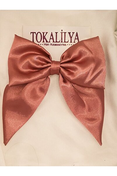 TOKALİLYA Kadın Saten Gül Kurusu Pembe Fiyonk Klipsli Otomatik Toka