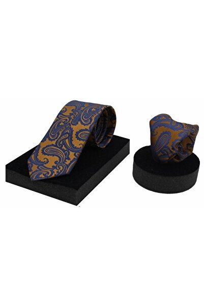 N-CHIC Man Şal Desen Mikrofiber Dokuma Kravat ve Mendil Seti Hediye Kutulu