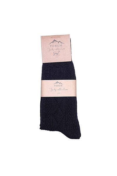 Fonem Men's Embossed Diamond Patterned Wool Socks Fo 8002 Black