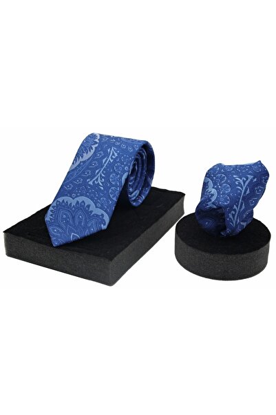 N-CHIC طقم ربطة عنق ومنديل منسوج من الألياف الدقيقة بنمط شال للرجال في صندوق