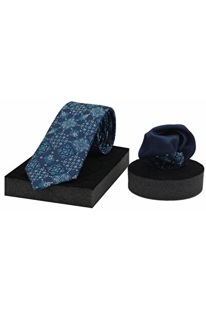 N-CHIC Man Patterned Italian Microfiber Woven Tie and Handkerchief Set with G...