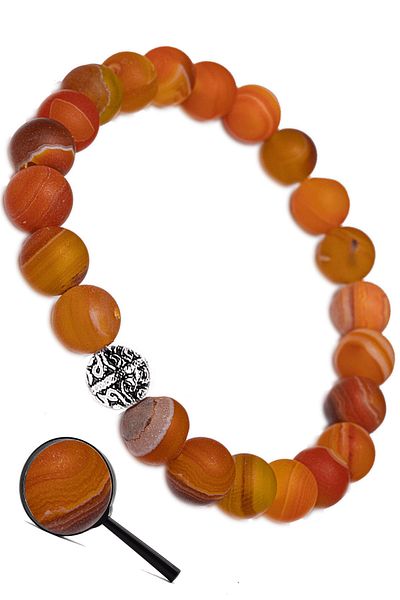 Tesbih Atölyesi Aaa Certified Raw Embroidered Orange Agate Stone Bracelet - Silver Apparatus