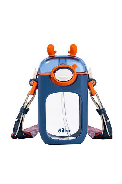 DILLER Vagonlife Tritan Children's Water Bottle with Strap 400ml Animal Ear with Straw