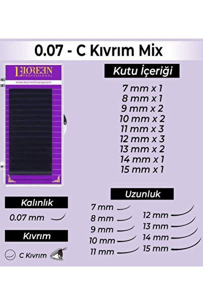 Loreen Professional Ipek Kirpik Set 0.07 C Kıvrım Mix