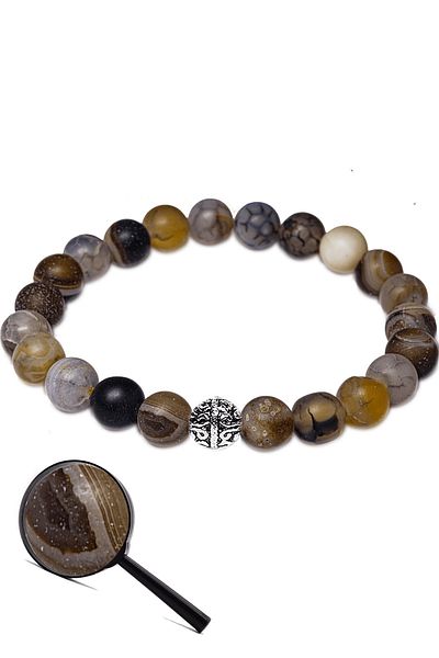 Tesbih Atölyesi Certified Raw Unprocessed Brown Agate Stone Bracelet (with Silver Device)