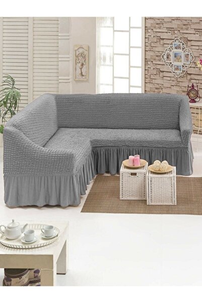 ARTUÇ Husa canapea de coltar din bumbac cu tesatura Bürümcük (GRI)