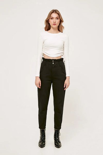 SHEVEGA A.c.a.i.p Pantaloni Mom Jean negri cu talie înaltă colorfast cu talie elastică