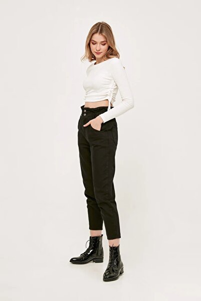 SHEVEGA A.c.a.i.p Black High Waist Colorfast Elastic Waist Mom Jean Pants