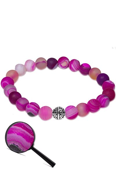 Tesbih Atölyesi Certified Aaa Raw Unprocessed Pink Agate Stone Bracelet (with silver apparatus)
