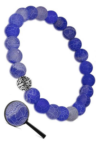 Tesbih Atölyesi Certified Aaa Raw Unprocessed Veined Blue Agate Stone Bracelet