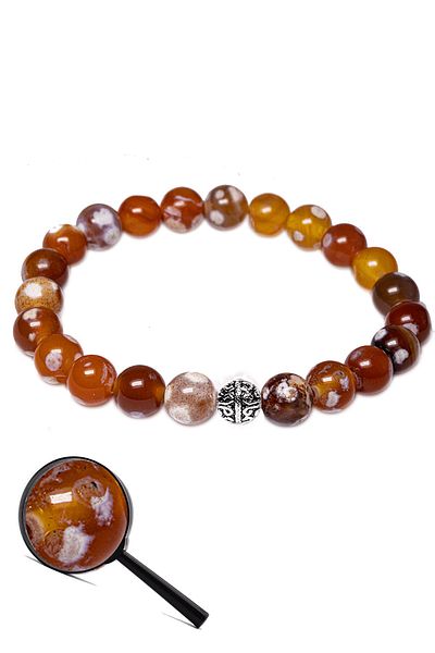 Tesbih Atölyesi AAA Certified Red Tibetan Agate Stone Bracelet - Silver Apparatus