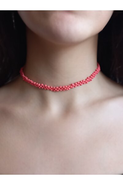 Kum Boncuk Örme Choker Kolye Yavruağzı