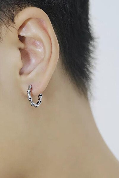 Jaida Moda Unisex Gri Kemik Dizayn Retro Spor Çelik Halka Küpe