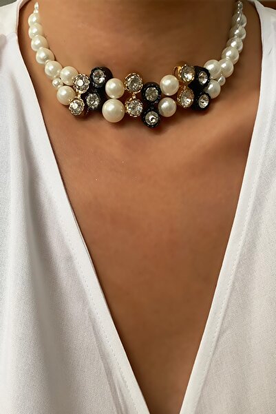 Liveyn Design Taş Detay Inci Choker Kolye