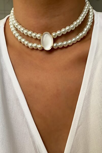 Liveyn Design Double Row Glass Pearl Choker