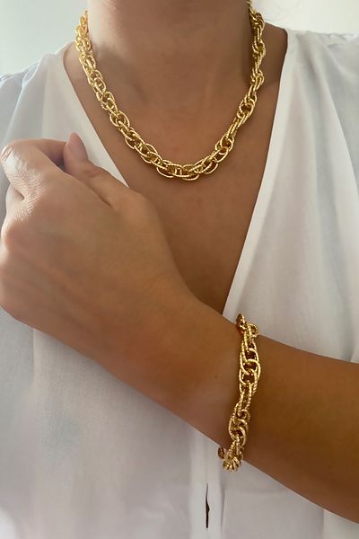 Liveyn Design مجموعة سوار قلادة سلسلة مطرزة