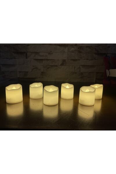 HKM Hobim Ledli Mum Tealight Işıklı Dumansız Alevli Sarı Pilli Led Mum 6 Adet...