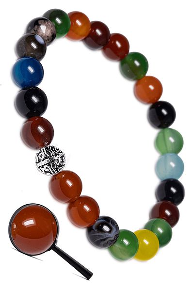 Tesbih Atölyesi Colorful Agate Stone Bracelet - Certified Aaa Quality, Silver Apparatus