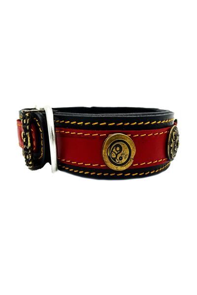 Tasma Market Special Design Red-Black Leather Dog Collar and Neck Collar