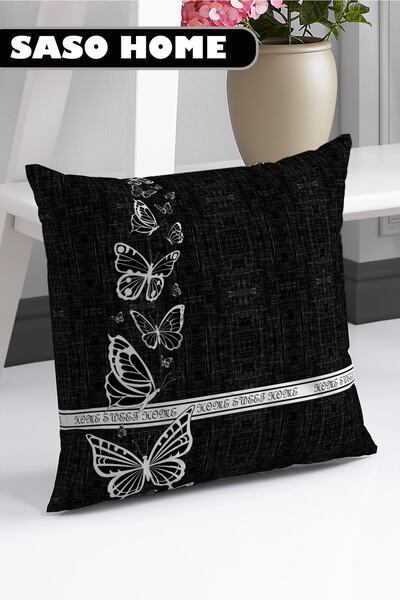 SasoHome Butterfly Dream Black Black-white Butterfly Patterned Decorative Gift Throw Pillow - Pillow Case