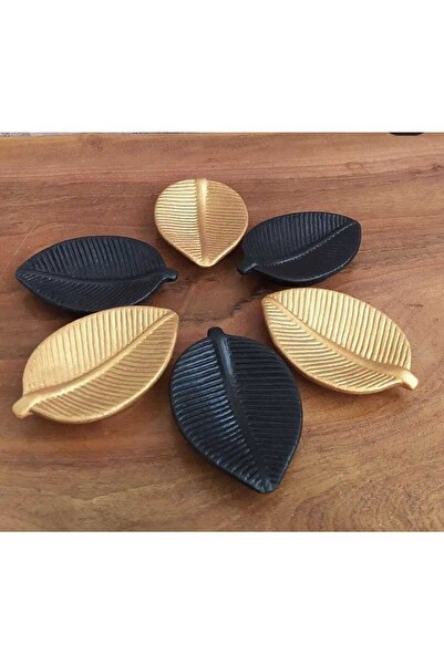 Pelussia Kahve Yanı Sunumluk Yaprak Siyah Gold Tasarımlı Drajelik 6'lı Set