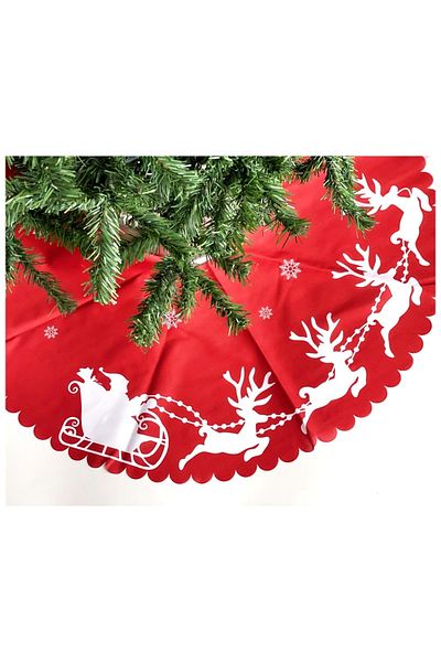 QUEEN AKSESUAR New Year Christmas Luxury Deer Santa Claus Pattern Red Pine Tree Skirt Cover
