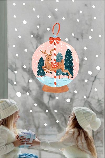 Piksel Grafik Snow Globe Christmas Theme Sticker